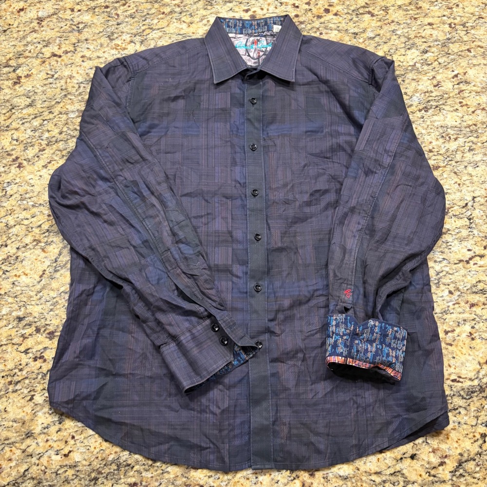 Robert Graham Classic Fit Button Down Shirt Mens 2XL Blue Black Plaid ws